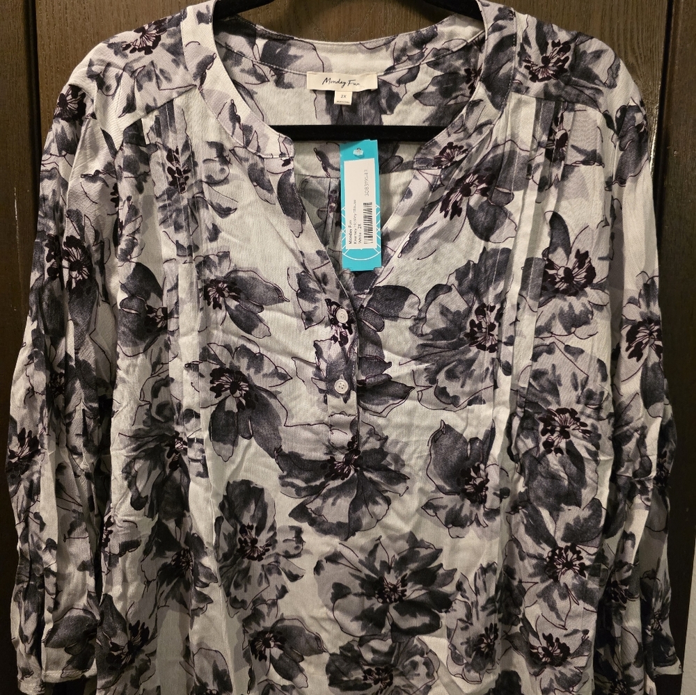 Floral Women's Blouse - Black and White